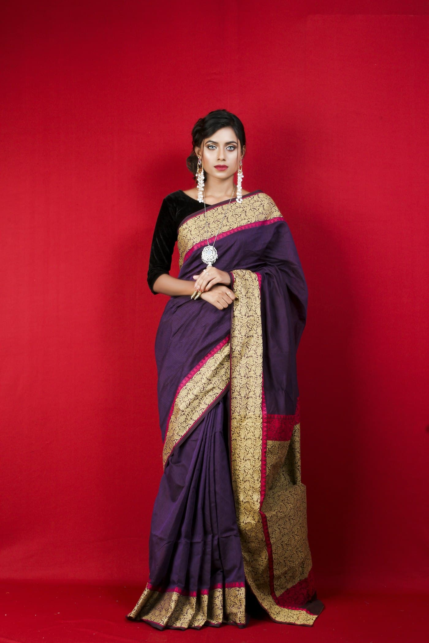 Purple Banarasi silk saree