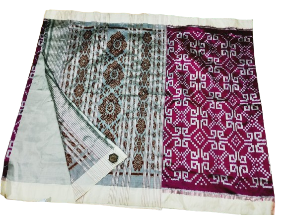 Sambalpuri Ikat Saree - Grey & Magenta