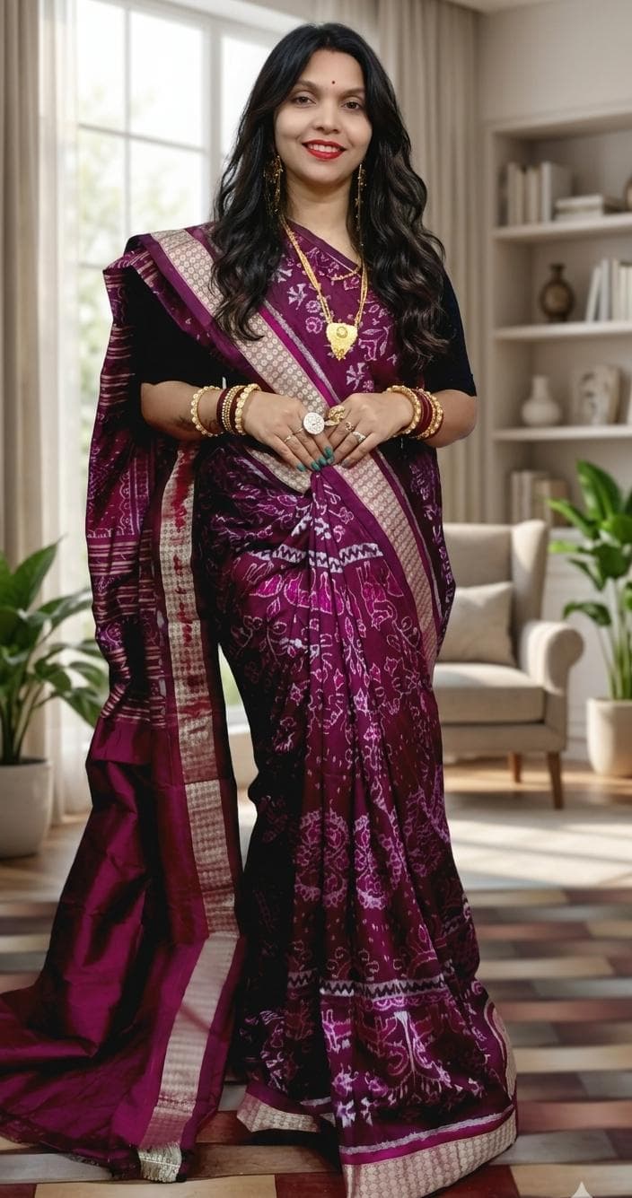 Sambalpuri Silk Saree - Wine Purple