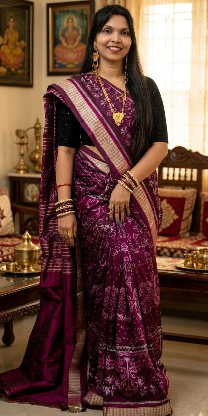 Sambalpuri Silk Saree - Wine Purple