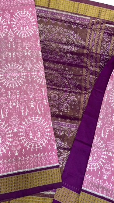 Sambalpuri Cotton Saree - Pink & Purple