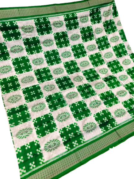 Sambalpuri Cotton Saree - Green & White