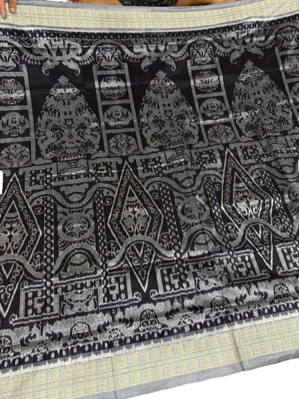 Sambalpuri Ikat Saree - Black Tribal Motif