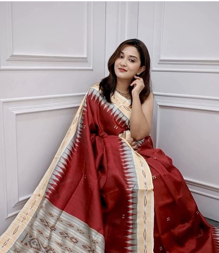 Khandua Silk Saree - Maroon & Cream