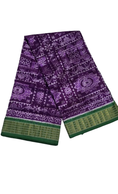 Sambalpuri Silk Saree - Purple & Green