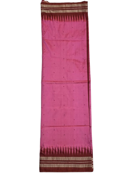 Sambalpuri Cotton Saree - Pink Temple Border