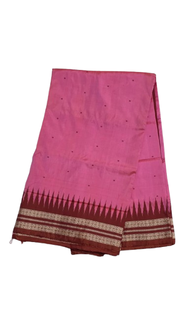 Sambalpuri Cotton Saree - Pink Temple Border