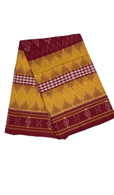 Sambalpuri Cotton Saree - Mustard & Maroon